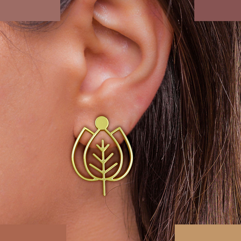 گوشواره طلا 18 عیار زنانه مدوپد مدل برگ کد GA1-16020