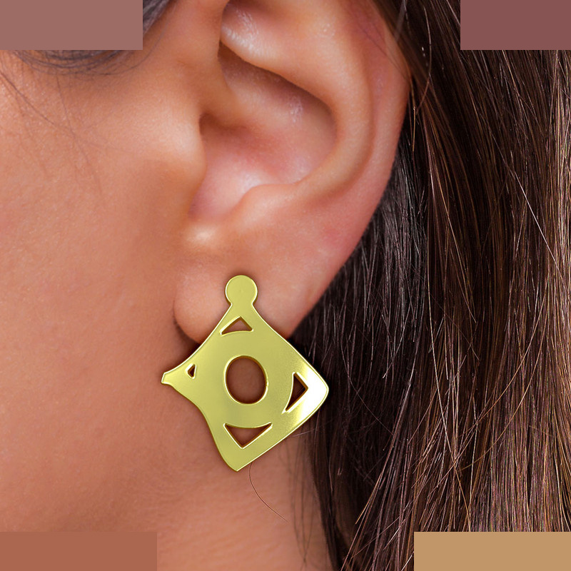 گوشواره طلا 18 عیار زنانه مدوپد مدل هندسی کد GA1-16158