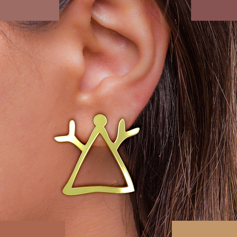 گوشواره طلا 18 عیار زنانه مدوپد مدل هندسی کد GA1-16196