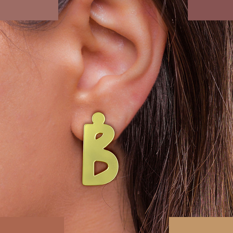 گوشواره طلا 18 عیار زنانه مدوپد مدل حرف B کد GA1-16669