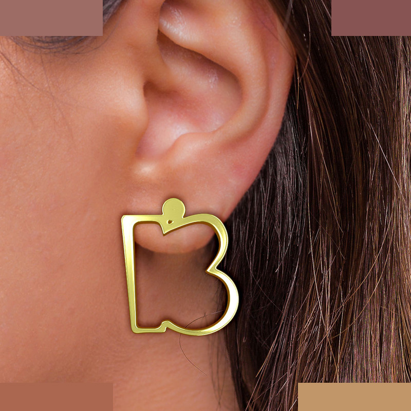 گوشواره طلا 18 عیار زنانه مدوپد مدل حرف B کد GA1-16682