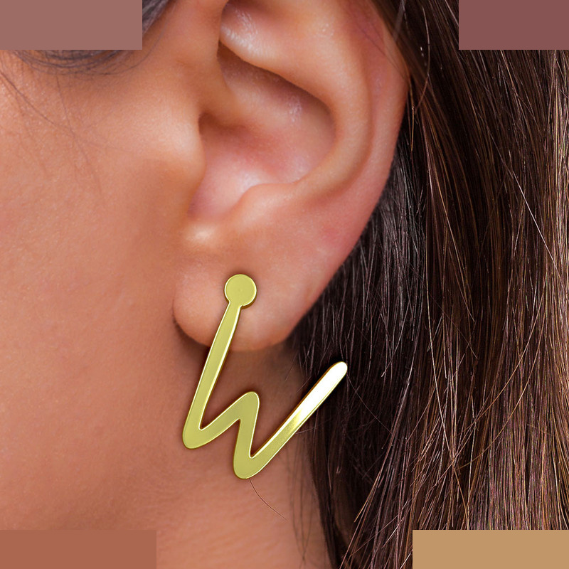 گوشواره طلا 18 عیار زنانه مدوپد مدل حرف W کد GA1-17195