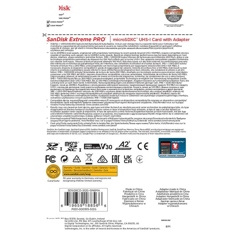 کارت حافظه SDSQXCU سن دیسک مدل Extreme Pro 4k استاندارد UHS-I سرعت 200MBps ظرفیت 512 گیگابایت