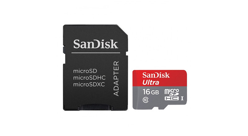 کارت حافظه microSDHC سن دیسک مدل Ultra کلاس 10 استاندارد UHS-I U1 سرعت 80MBps همراه با آداپتور ظرفیت 16 گیگابایت