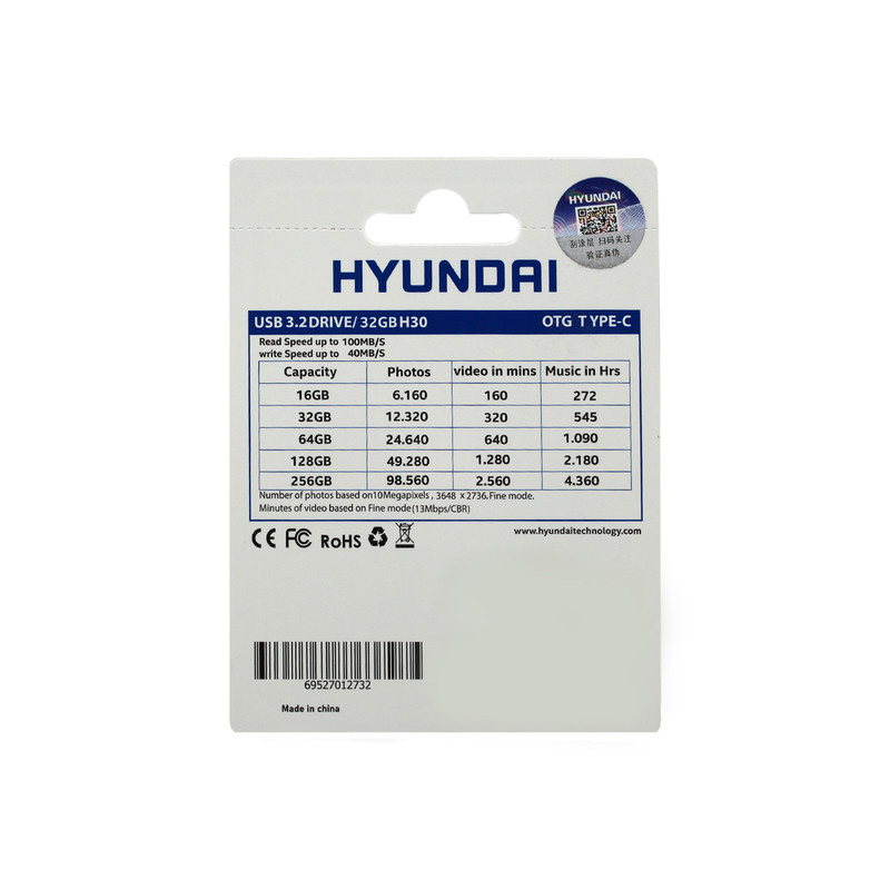 فلش مموری هیوندای مدل H30 3.2 ظرفیت 32 گیگابایت با رابط USB 3.2