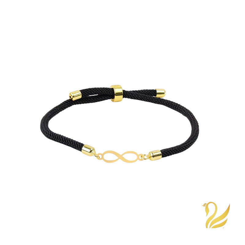 دستبند طلا 18 عیار زنانه با بند نخی گالری قو طلایی مدل بی نهایت دستبند طلا 18 عیار زنانه با بند نخی گالری قو طلایی مدل بی نهایت