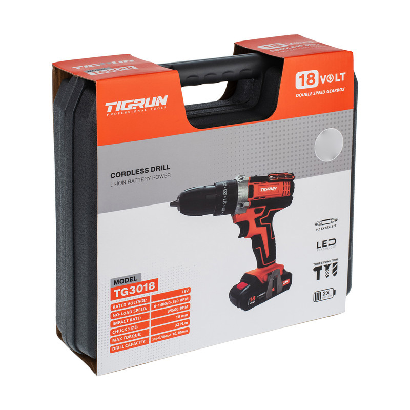 دریل پیچ گوشتی چکشی شارژی 10 میلی متری تیگران مدل TG3018