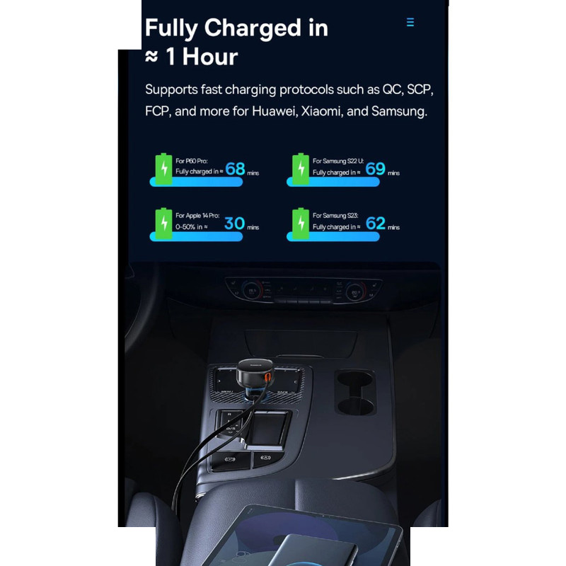 شارژر فندکی 60 وات بیسوس مدل  CCTXP-UC