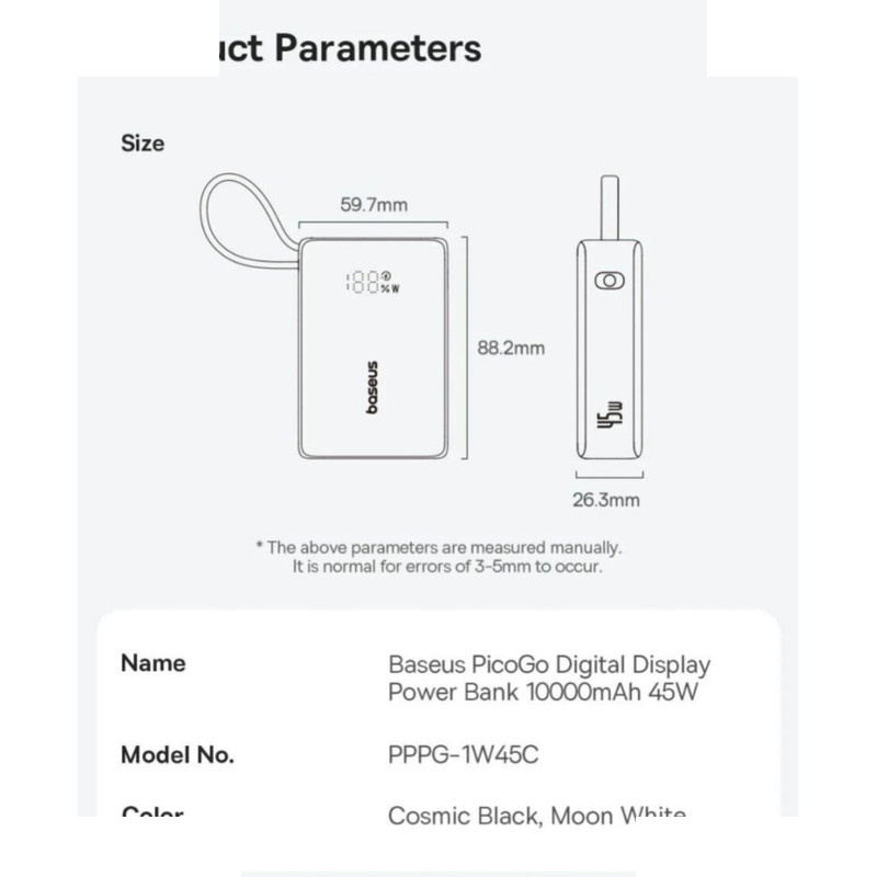 پاوربانک بیسوس مدل PicoGo 45W ظرفیت 10000 میلی آمپر ساعت
