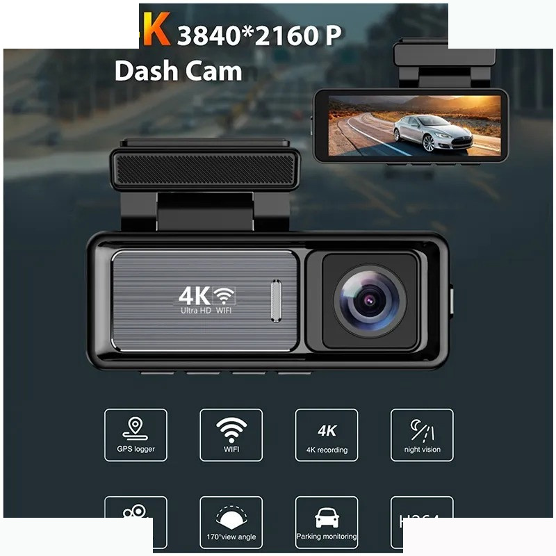 دوربین ثبت وقایع خودرو اتوویژن مدل 4kUHD به همراه دوربین عقب و رم 64 گیگ بایت و کیت برق مستقیم