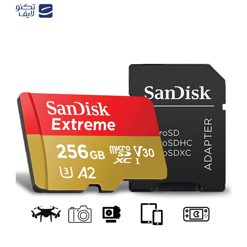 کارت حافظه microSDXC  سن دیسک مدل Extreme کلاس A2 استاندارد UHS-I U3 سرعت 190MBps ظرفیت 256 گیگابایت