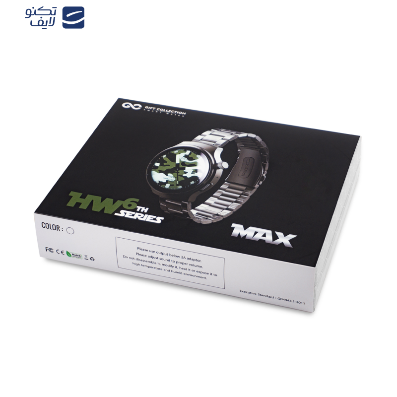 ساعت هوشمند گیفت کالکشن مدل HW6 Max دارای قابلیت های کنترل موسیقی، شمارنده ضربان قلب، گام شمار، مکالمه از طریق بلوتوث، پشتیبانی از زبان فارسی، بند چرم،بند پلاستیکی،بند فلزی
