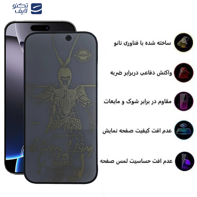 محافظ صفحه نمایش حریم شخصی اپیکوی مدل wukong privacy مناسب برای گوشی موبایل اپل iPhone 16 Pro Max