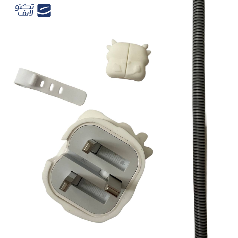 محافظ کابل طرح گاو مدل Silicon  به همراه محافظ شارژ دیواری  مجموعه 4 عددی