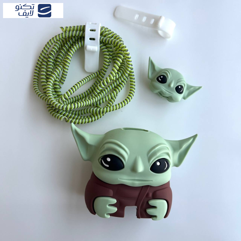 محافظ کابل طرح فانتزی مدل بیبی یودا به همراه محافظ شارژر دیواری مجموعه 4 عددی