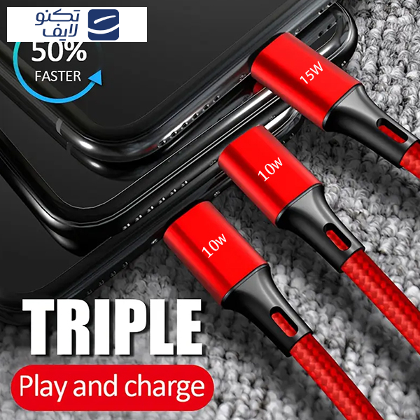 کابل تبدیل USB به microUSB / USB-C / لایتنینگ آزرا مدل DC352 طول 1.2 متر