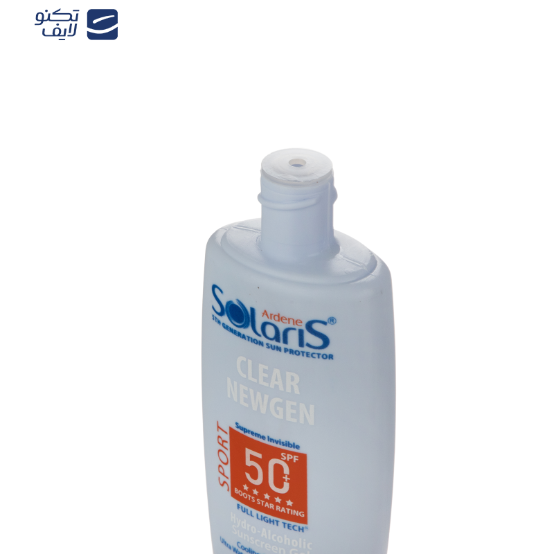 ژل ضدآفتاب بی‌رنگ آردن سولاریس SPF50 مدل Clear Newgen، مناسب پوست‌های چرب، حجم 100 میلی‌لیتر