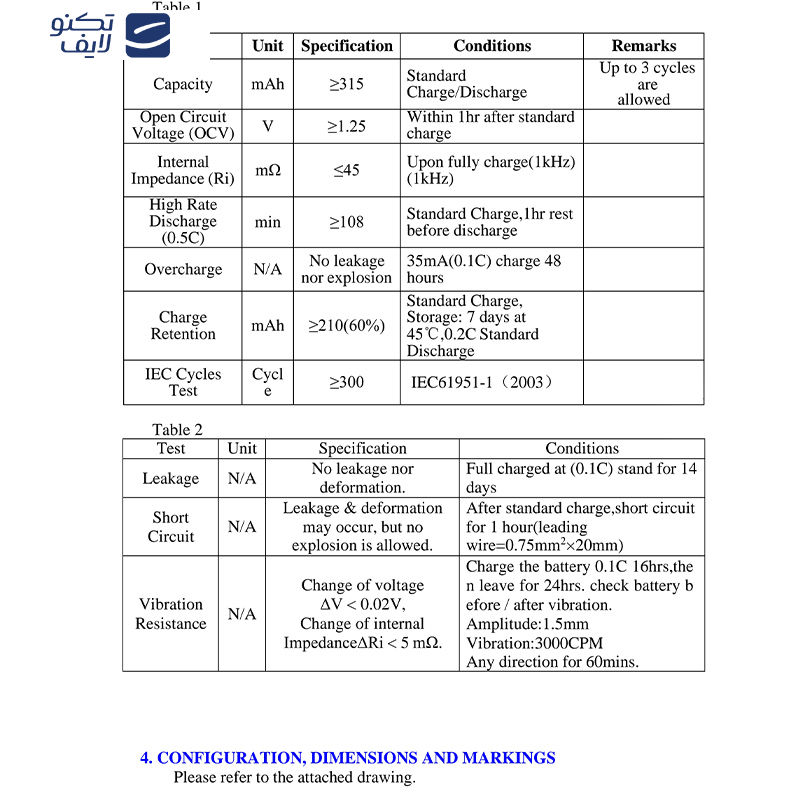 باتری شارژی نیم قلمی سولونیکس مدل صنعتی Ni-Cd مجموعه 4 عددی