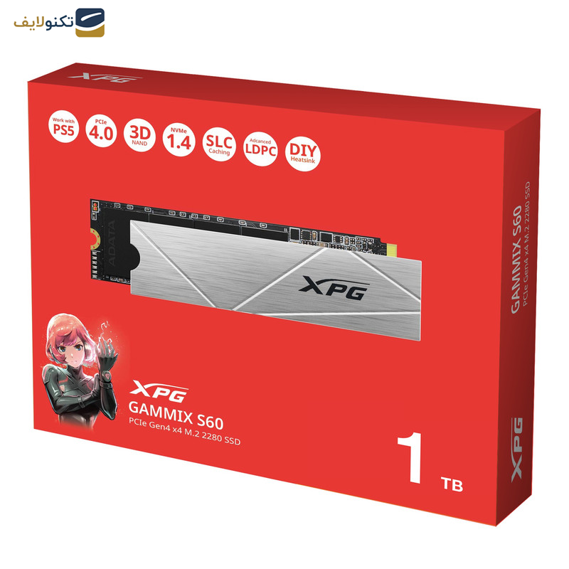 اس اس دی اینترنال ای دیتا ایکس پی جی مدل GAMMIX S60 PCIe Gen4 x4 M.2 2280 ظرفیت یک ترابایت