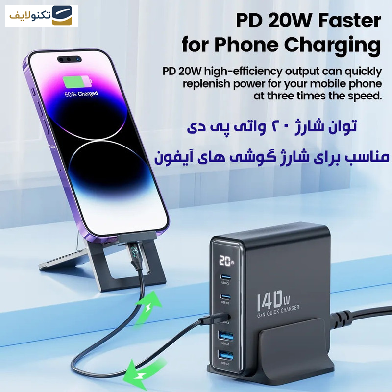شارژر رومیزی 140 وات توکی مدل TCT140-22 شارژر رومیزی 140 وات توکی مدل TCT140-22