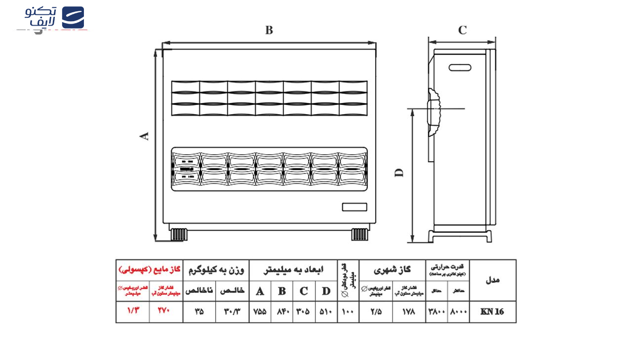 بخاری گازی نیک کالا مدل کیوان KN16 بخاری گازی نیک کالا مدل کیوان KN16
