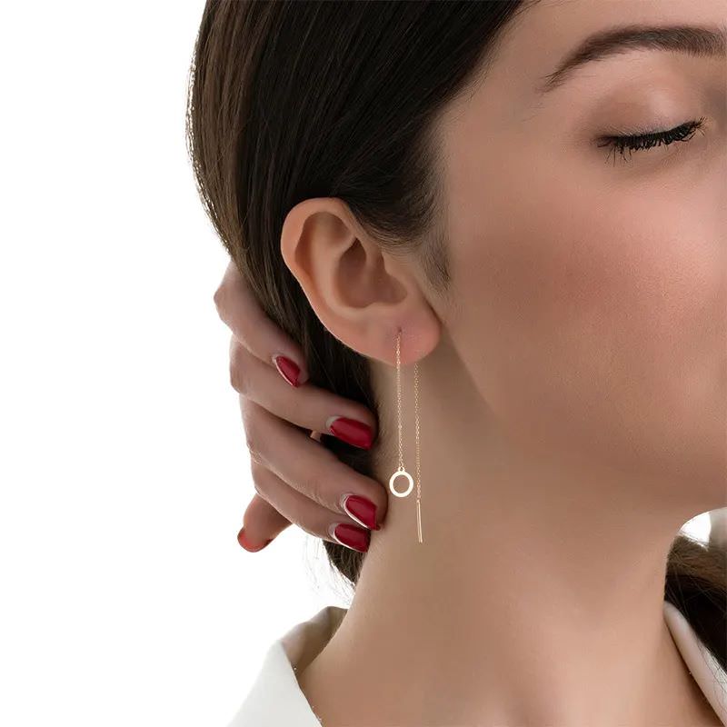 گوشواره طلا 18عیار طرح بخیه دایره تو خالی