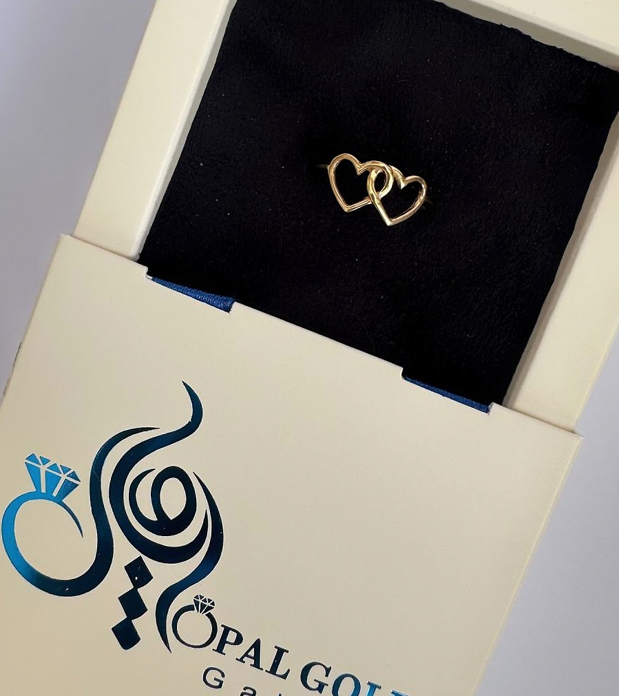 انگشتر طلا 18 عیار زنانه اپال گلد مدل مینیمال دوقلب کد sh0435  سایز 56