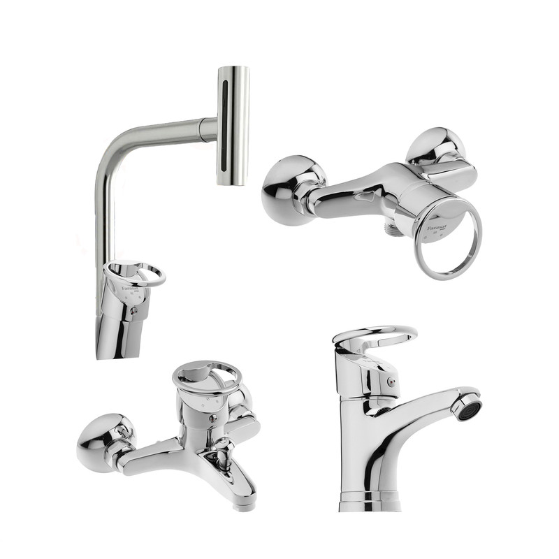 ست شیرآلات شیرآلات بهداشتی و ساختمانی توفیق مدل آبشاری النگویی سبددار مجموعه 6 عددی