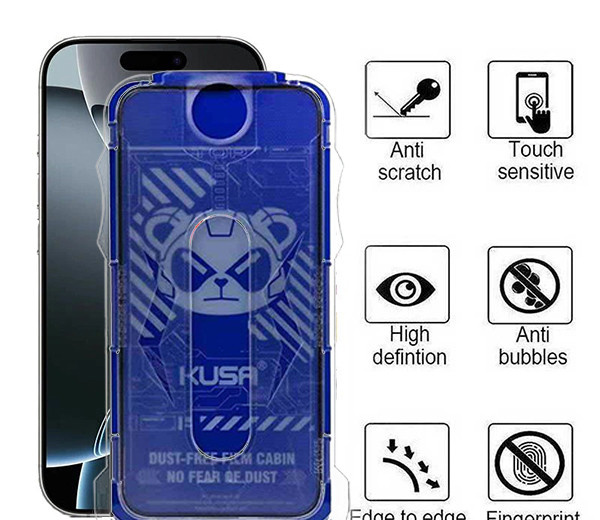 محافظ صفحه نمایش حریم شخصی اپیکوی مدل Kusa Easy install Kit مناسب برای گوشی موبایل اپل iPhone 17 Pro/ 17 / 16 Pro به همراه کیت نصب