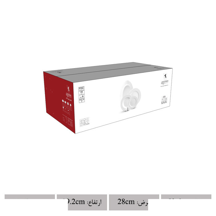 سرویس غذاخوری 28 پارچه 6 نفر چینی زرین ایران مدل ایتالیا اف زرین یک خط طلا درجه یک