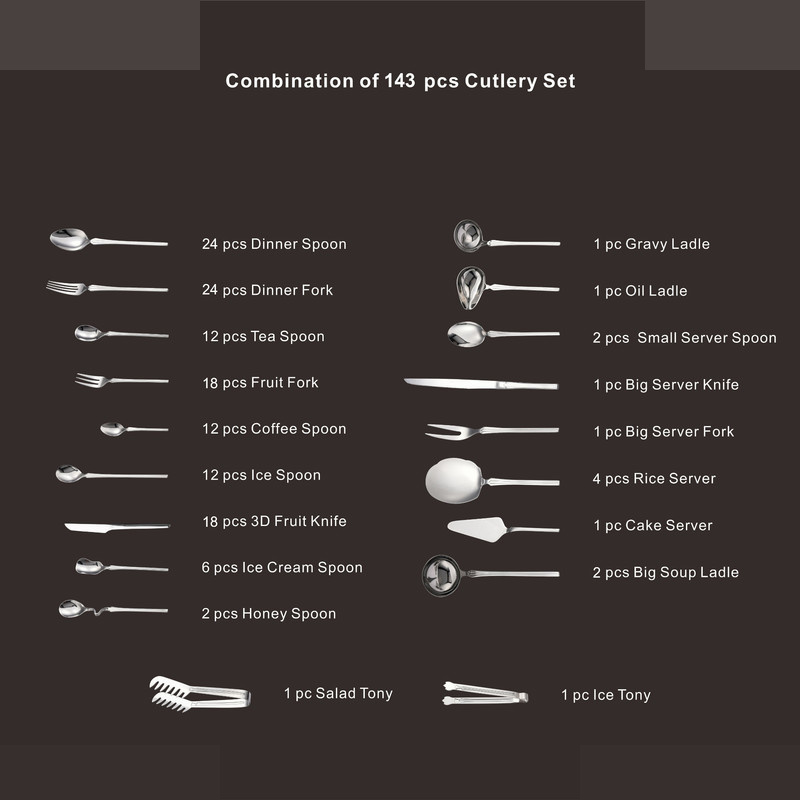 سرویس قاشق و چنگال 143 پارچه جی فی نی مدل 08