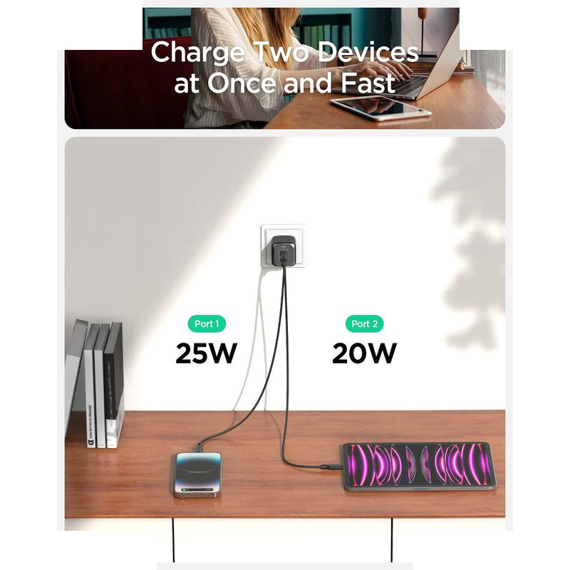 شارژر دیواری 45 وات دو پورت اسپیگن مدل PE2203EU شارژر دیواری 45 وات دو پورت اسپیگن مدل PE2203EU