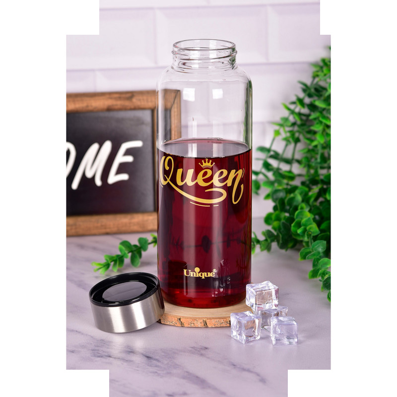 بطری شیشه ای یونیک طرح queen کد 3052 بطری شیشه ای یونیک طرح queen کد 3052
