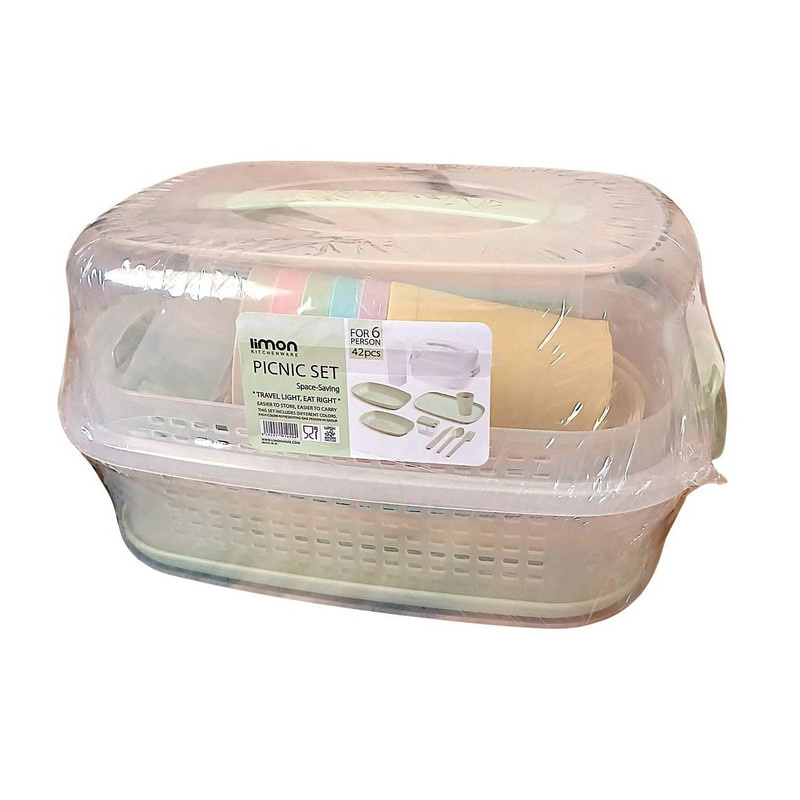 سبد پیک نیک 42 پارچه لیمون مدل پاستیلی