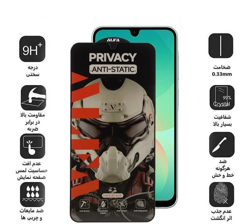 محافظ صفحه نمایش حریم شخصی اپیکوی مدل Alpha مناسب برای گوشی موبایل  سامسونگ Galaxy A17 / A26 /A16