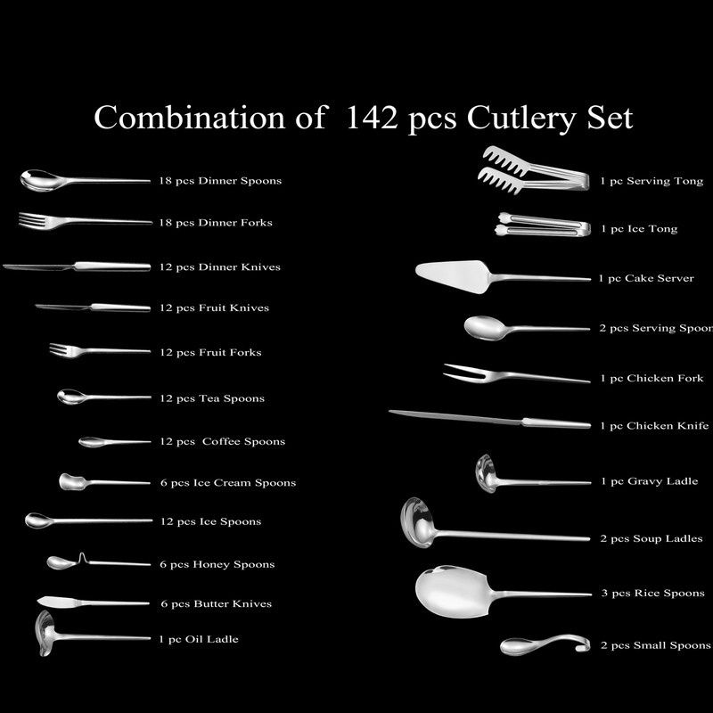 سرویس قاشق و چنگال 142 پارچه جی فی نی مدل T-608 لاکچری