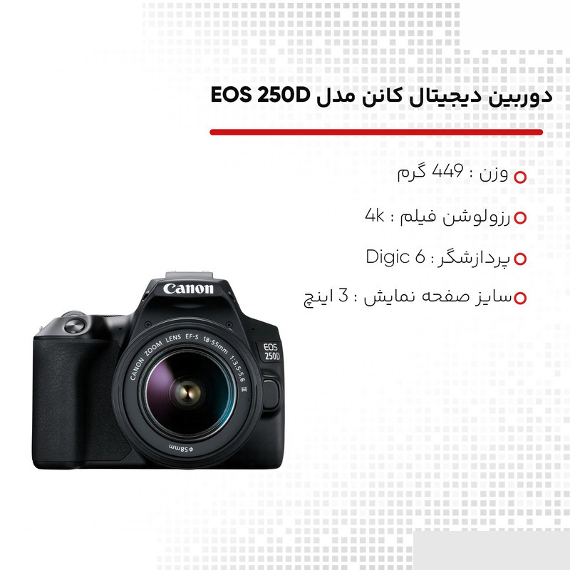 دوربین دیجیتال کانن مدل EOS 250D به همراه لنز 18-55 میلی متر DC III