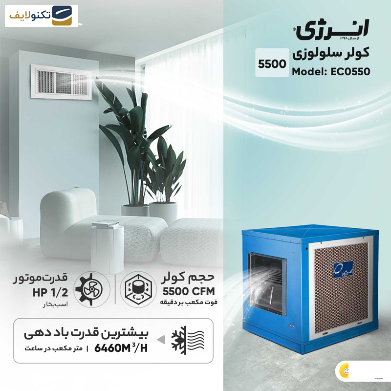 کولر سلولزی 5500 تبخیر انرژی مدل EC0550 هوادهی از بغل