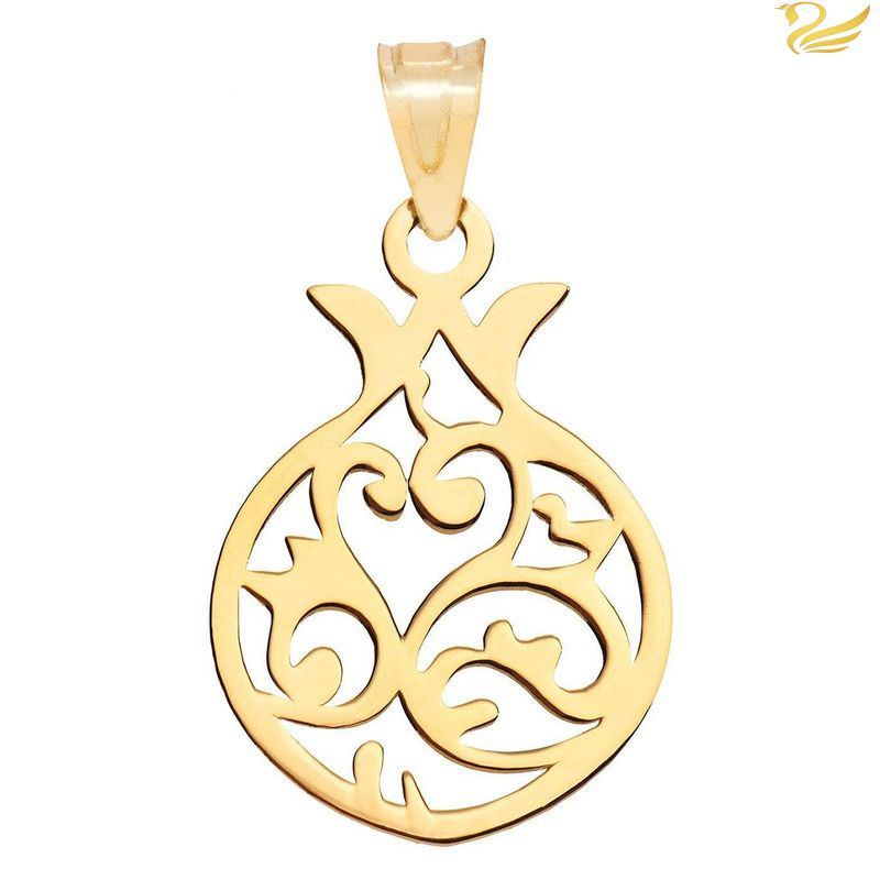 پلاک طلا 18عیار زنانه طرح اسلیمی انار و قو