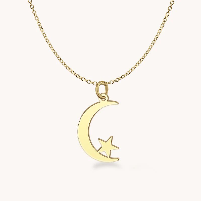 پلاک طلا 18عیار زنانه طرح ماه با ستاره ریز