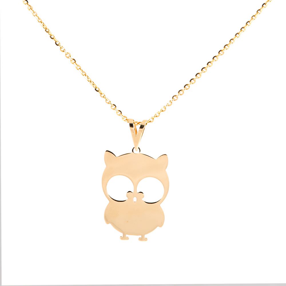 پلاک طلا زنانه طلا 18عیار طرح جغد با نمک