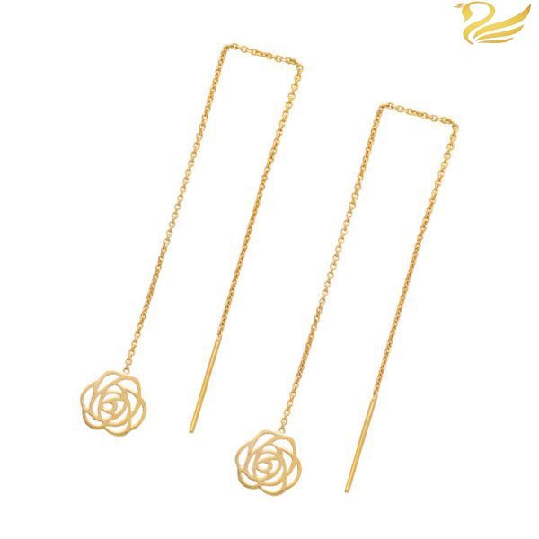 گوشواره طلا 18عیار بخیه ای گل رز