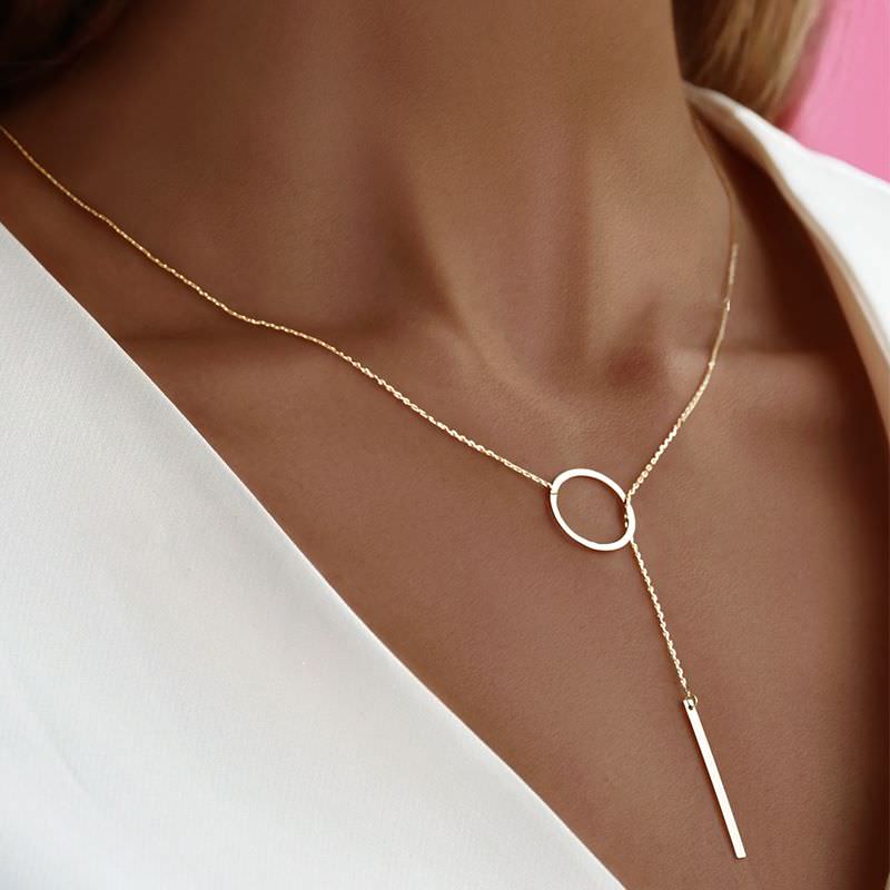 گردنبند طلا 18عیار زنانه طرح دایره و مستطیل کراواتی