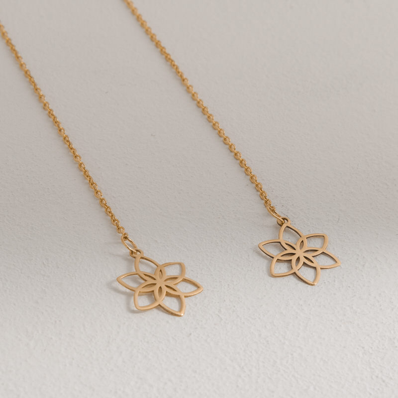 گوشواره بخیه ای طلا 18 عیار طرح گل لوتوس