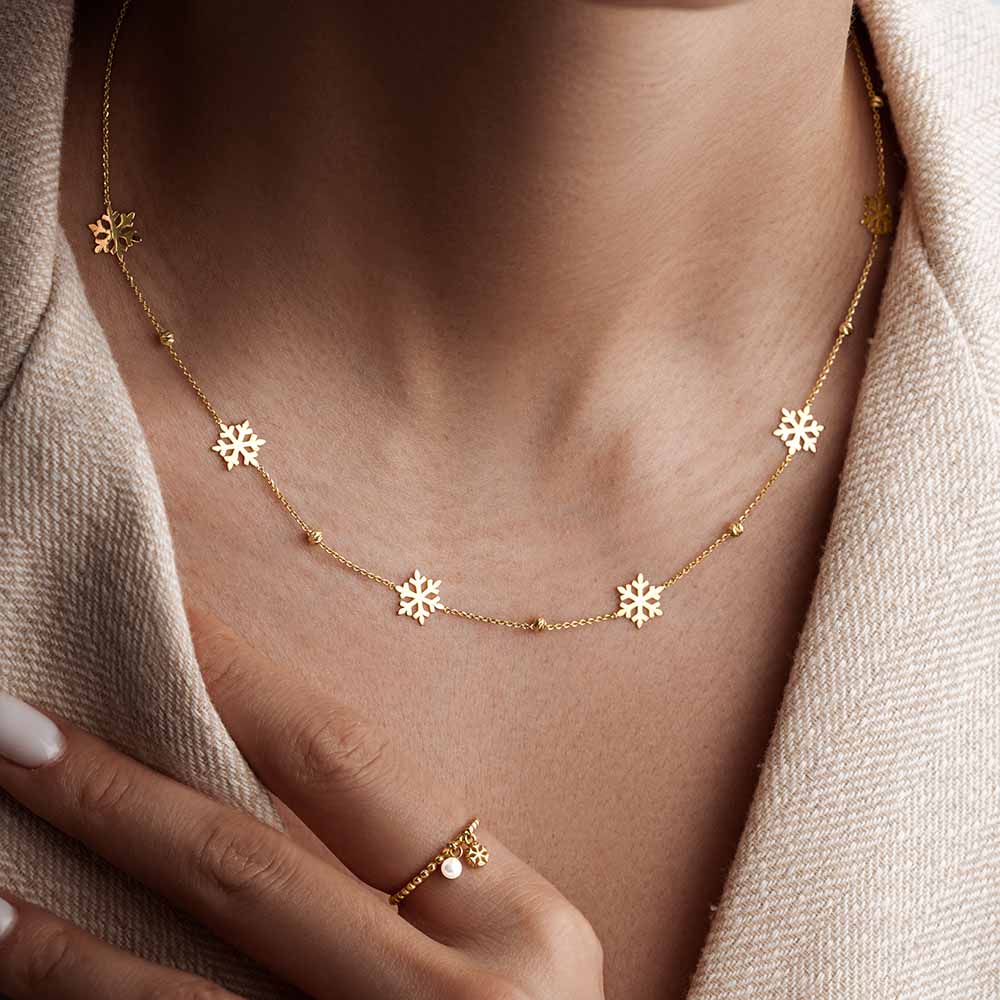 گردنبند گوله برف کریسمسی طلا 18 عیار