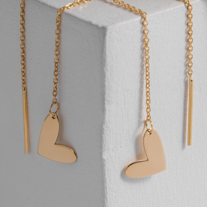 گوشواره بخیه ای طلا 18 عیار طرح قلب مینیمال