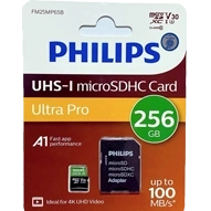 کارت حافظه microSDHC فیلیپس مدل Ultra Pro کلاس 10 استاندارد UHS-I U3 سرعت 100MB/s ظرفیت 256 گیگابایت به همراه آداپتور-small-image