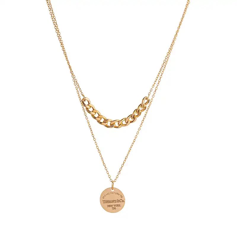 گردنبند طلا 18 عیار زنانه قو طلایی طرح کارتیه و پلاک گرد تیفانی