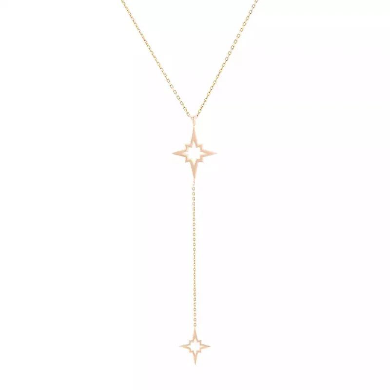 گردنبند طلا 18 عیار زنانه قو طلایی طرح دو ستاره شش پر