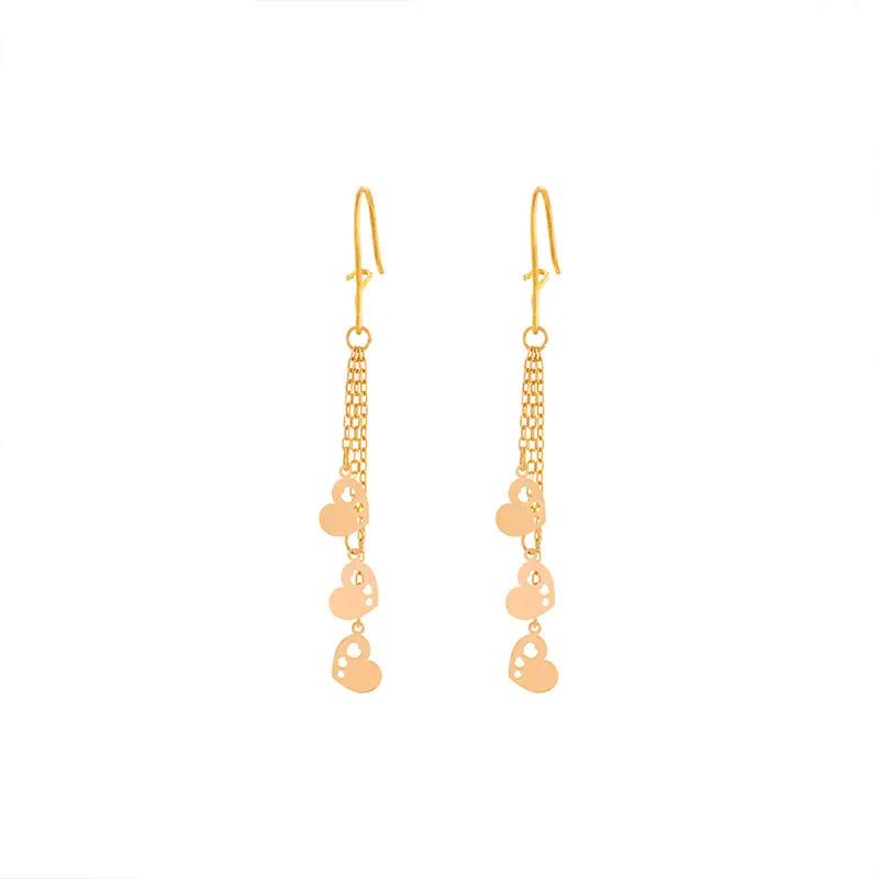 گوشواره طلا زنانه 18عیار طرح سه قلب آویزی